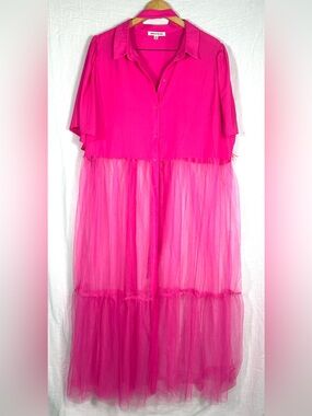 Women's Sexy Plus Size Lapel Shirt Dresses Mesh See Through Puff Short Sleeve